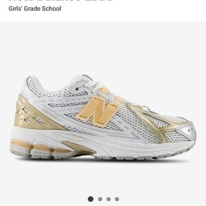 New Balance Kids' White and Gold Sneakers